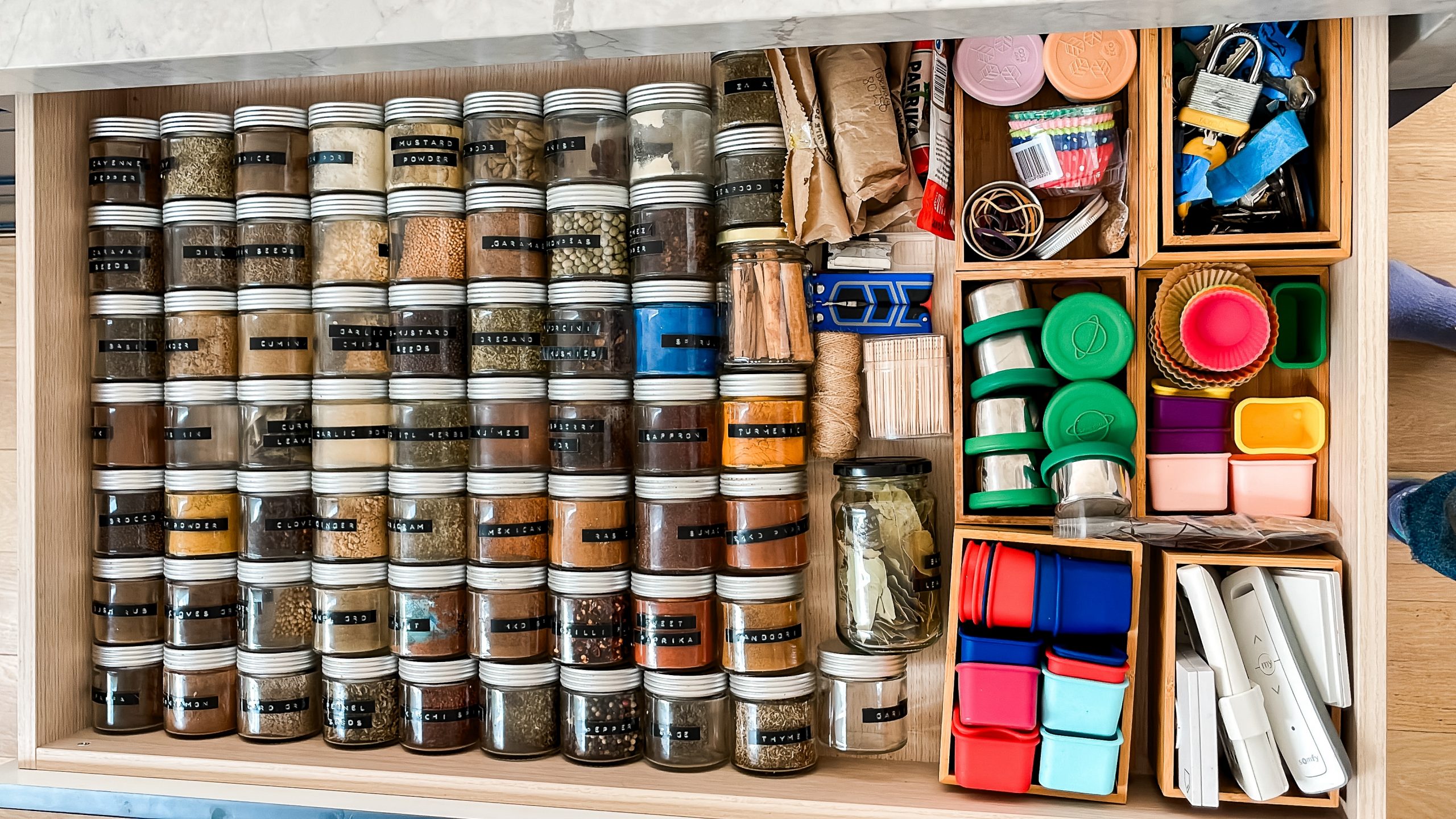 how to organise your spice drawer in a small kitchen